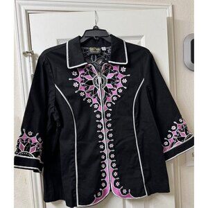 Bob Mackie wearable art plus size 1X. Black and pink embroidery. New without tag